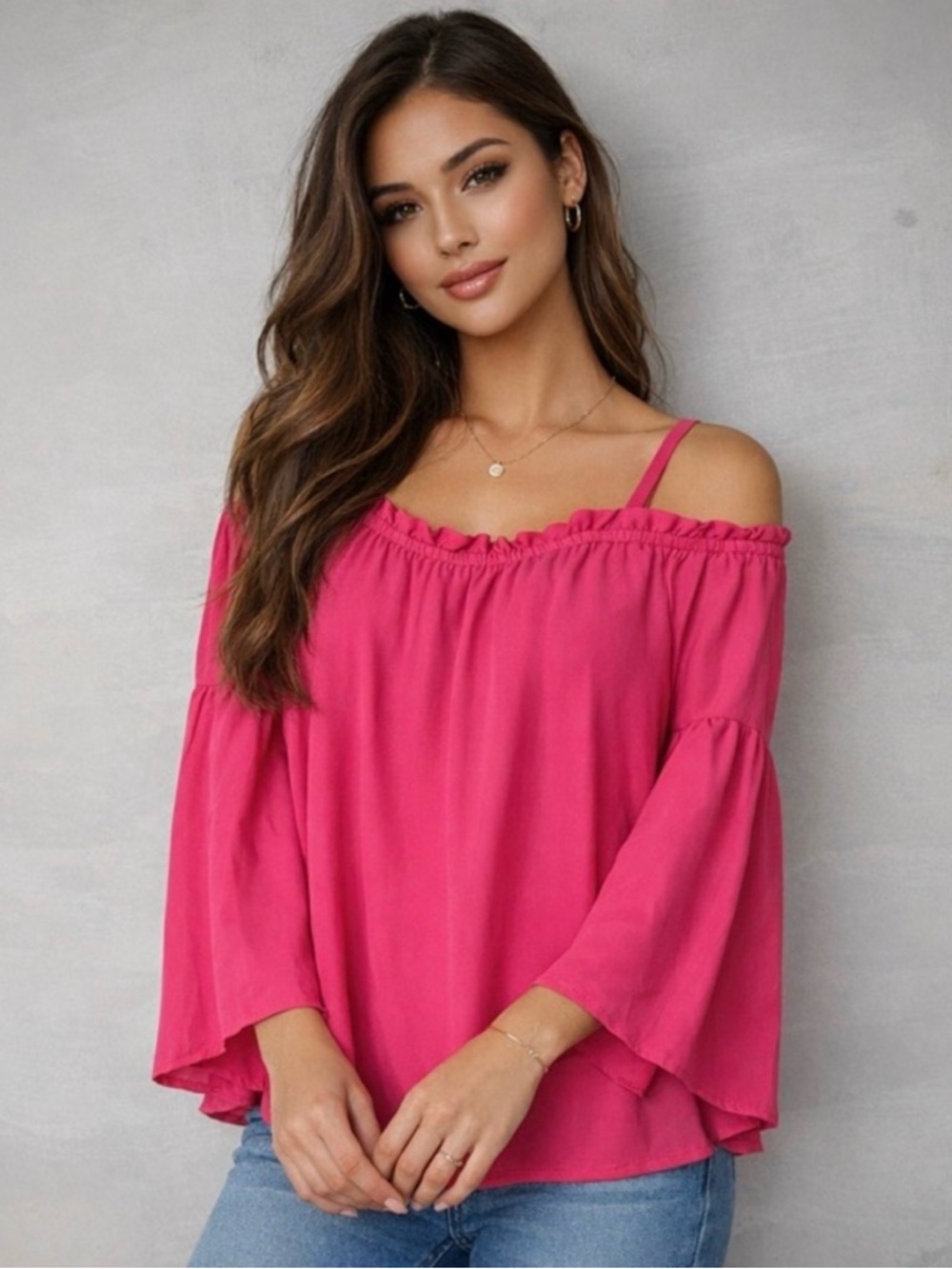 I.N.C. Off-Shoulder Ruffled Pink Top